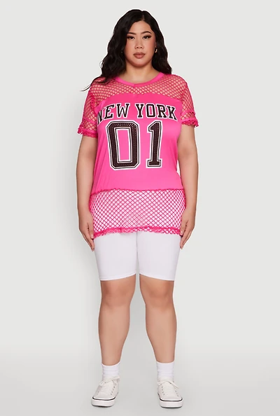 Womens Plus Fishnet New York Graphic Tee, 2X
