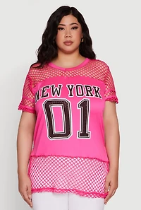 Womens Plus Fishnet New York Graphic Tee,