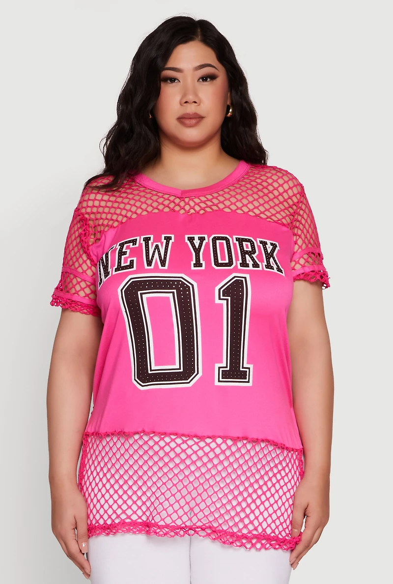 Womens Plus Fishnet New York Graphic Tee, 2X