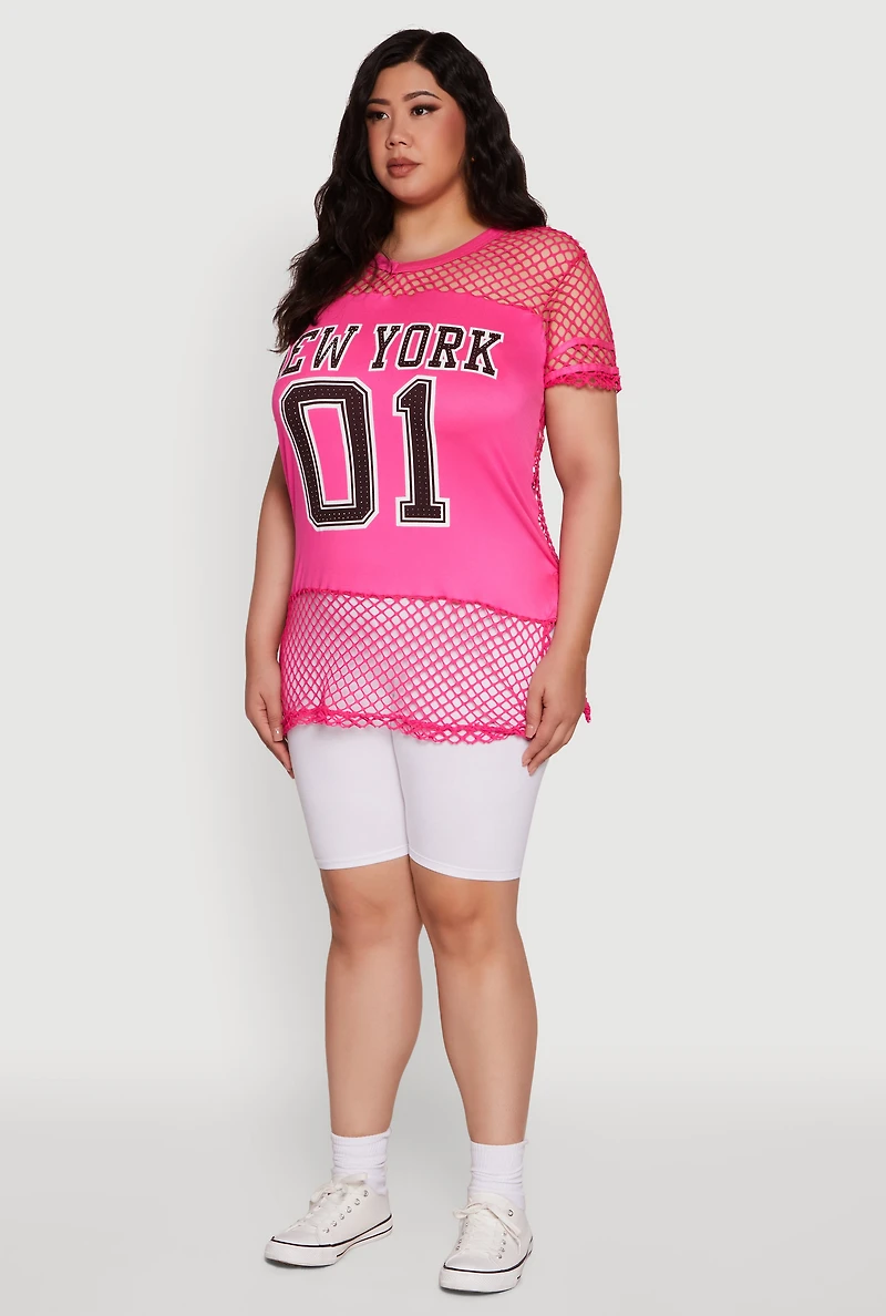 Womens Plus Fishnet New York Graphic Tee,