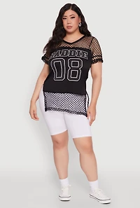 Womens Plus Fishnet Baddie 08 Graphic Side Slit Tee,