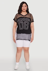Womens Plus Fishnet Baddie 08 Graphic Side Slit Tee,