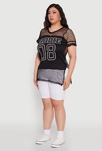 Womens Plus Fishnet Baddie 08 Graphic Side Slit Tee,