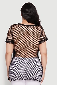 Womens Plus Fishnet Baddie 08 Graphic Side Slit Tee,