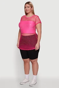Womens Plus New York Rhinestones Fishnet Tunic Top,