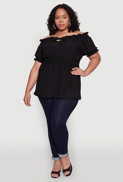 Womens Plus Size Off the Shoulder Peplum Top, Black, Size 3X