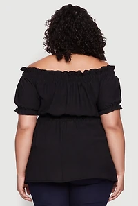 Womens Plus Size Off the Shoulder Peplum Top, Black, Size 3X