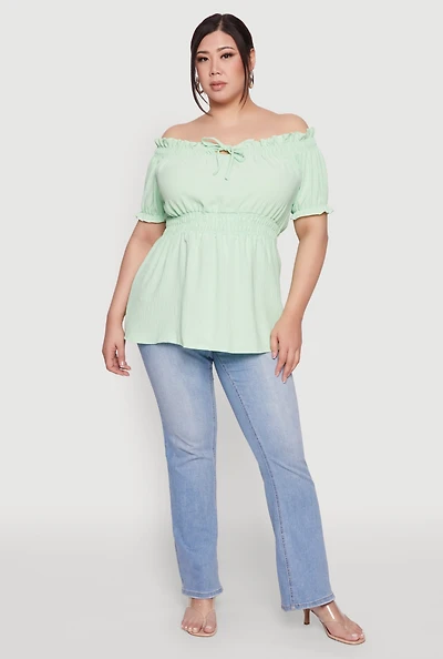 Womens Plus Off the Shoulder Peplum Top,