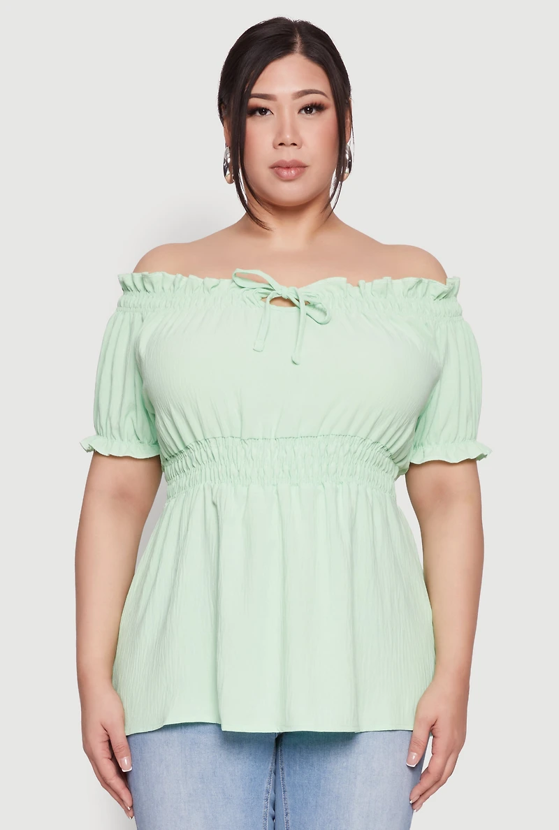 Womens Plus Off the Shoulder Peplum Top,