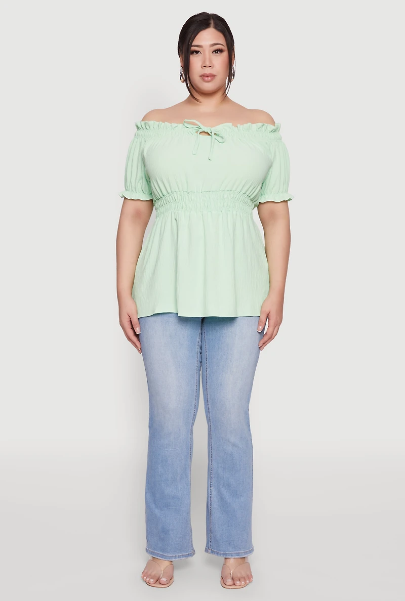 Womens Plus Off the Shoulder Peplum Top,