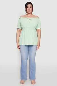 Womens Plus Off the Shoulder Peplum Top,