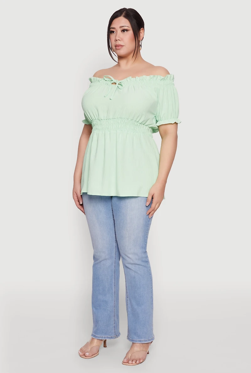 Womens Plus Off the Shoulder Peplum Top,
