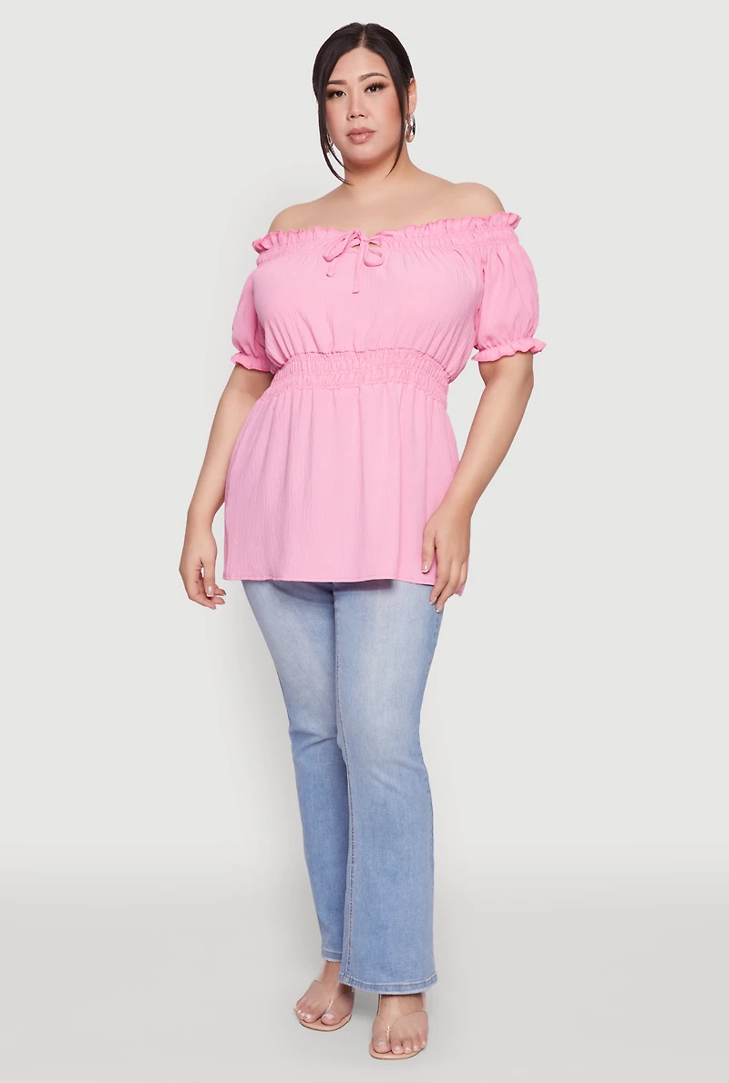 Womens Plus Off the Shoulder Peplum Top, 1X