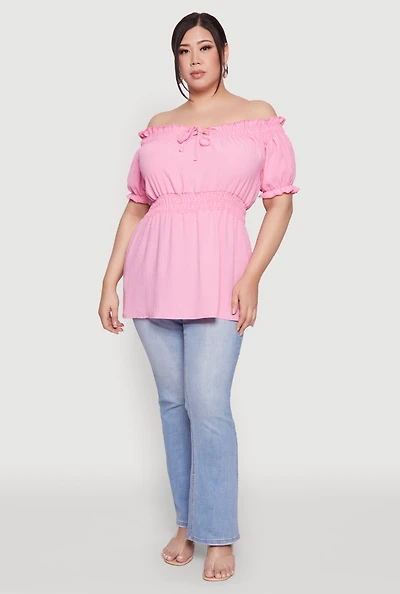 Womens Plus Off the Shoulder Peplum Top, 1X