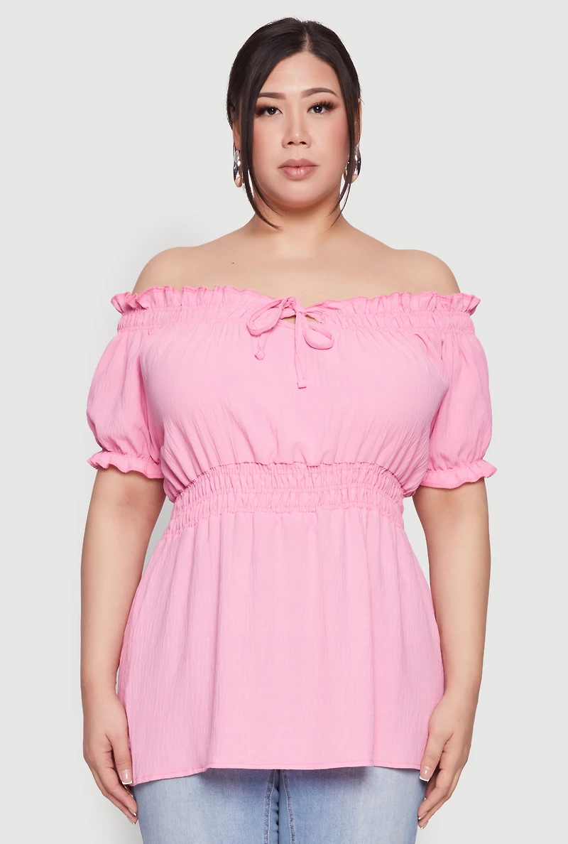 Womens Plus Off the Shoulder Peplum Top, 1X