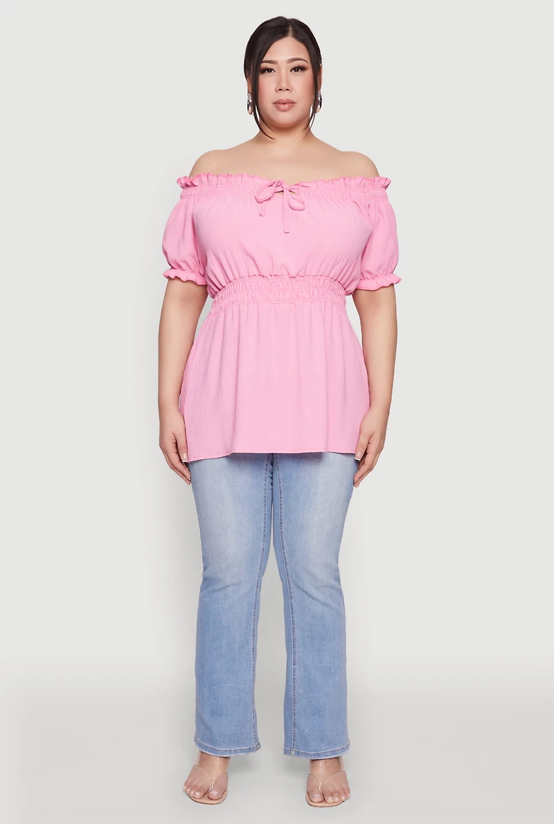 Womens Plus Off the Shoulder Peplum Top, 1X