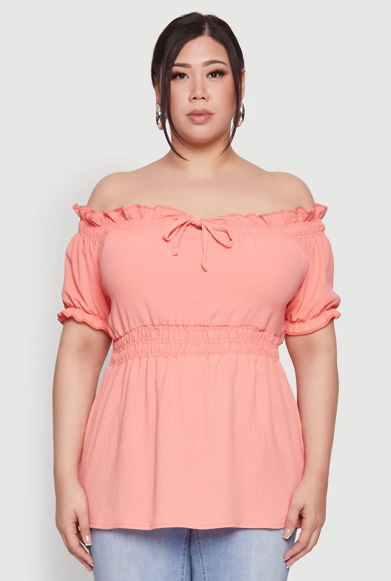 Womens Plus Off the Shoulder Peplum Top, 2X