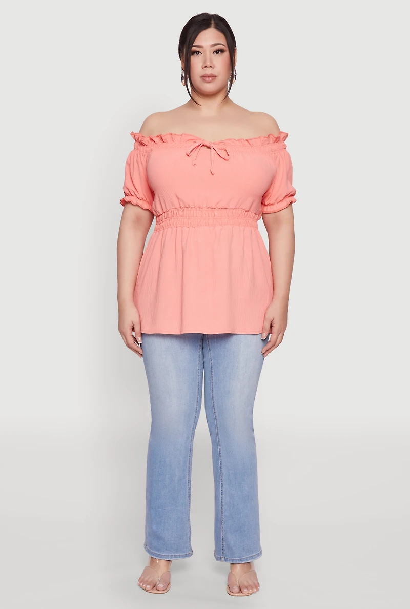 Womens Plus Off the Shoulder Peplum Top, 2X