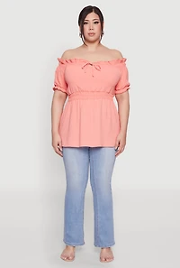 Womens Plus Off the Shoulder Peplum Top, 2X