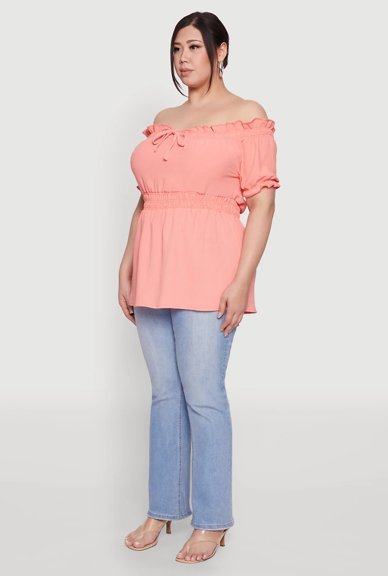 Womens Plus Off the Shoulder Peplum Top, 2X