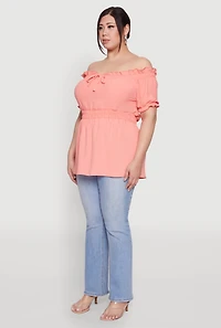 Womens Plus Off the Shoulder Peplum Top, 2X