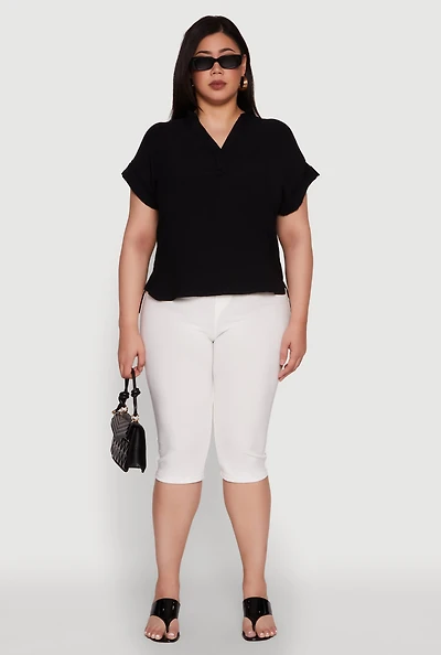 Womens Plus Chic Crepe Knit Side Slit Blouse,