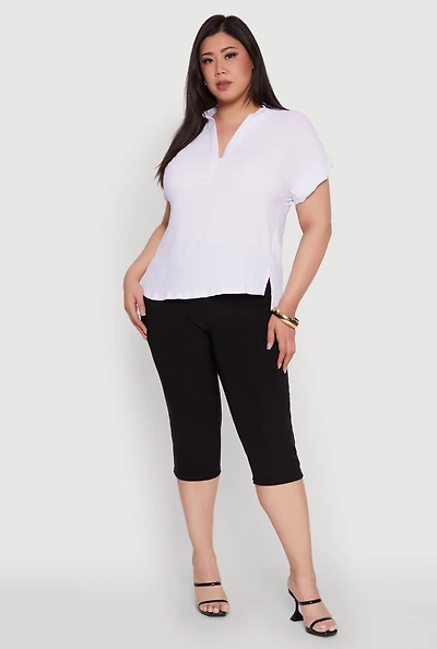 Plus Chic Crepe Knit Side Slit Blouse