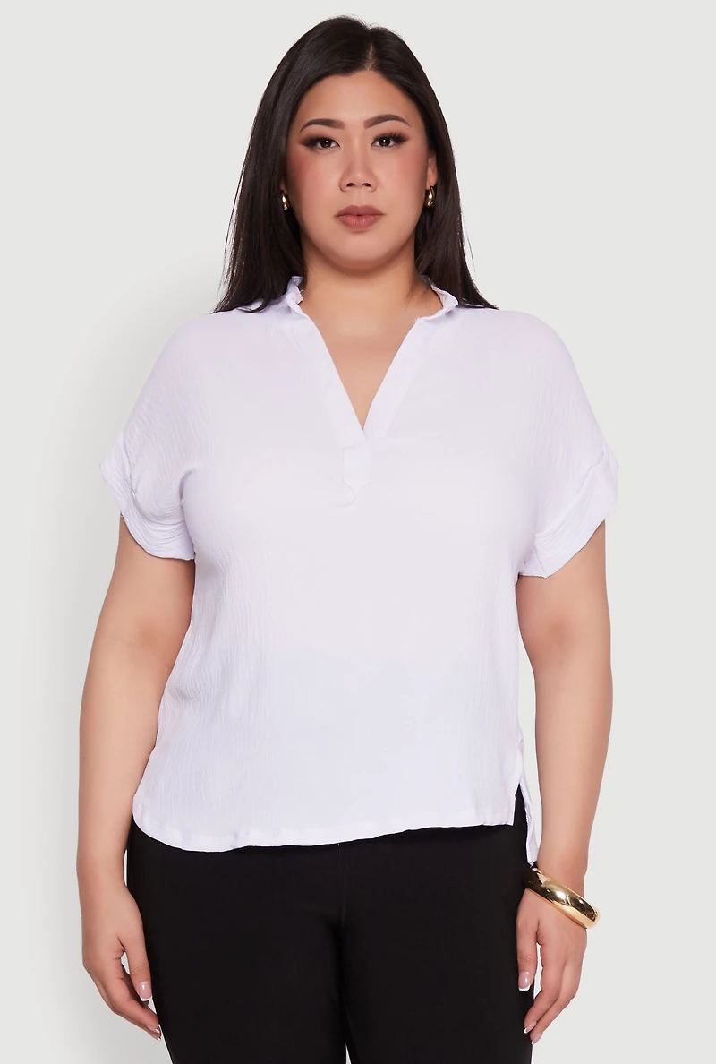 Plus Chic Crepe Knit Side Slit Blouse