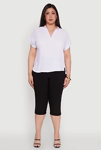 Womens Plus Size Chic Crepe Knit Side Slit Blouse, White, Size 2X