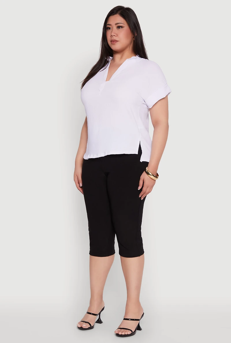 Plus Chic Crepe Knit Side Slit Blouse