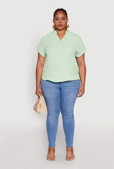 Womens Plus Chic Crepe Knit Side Slit Blouse,