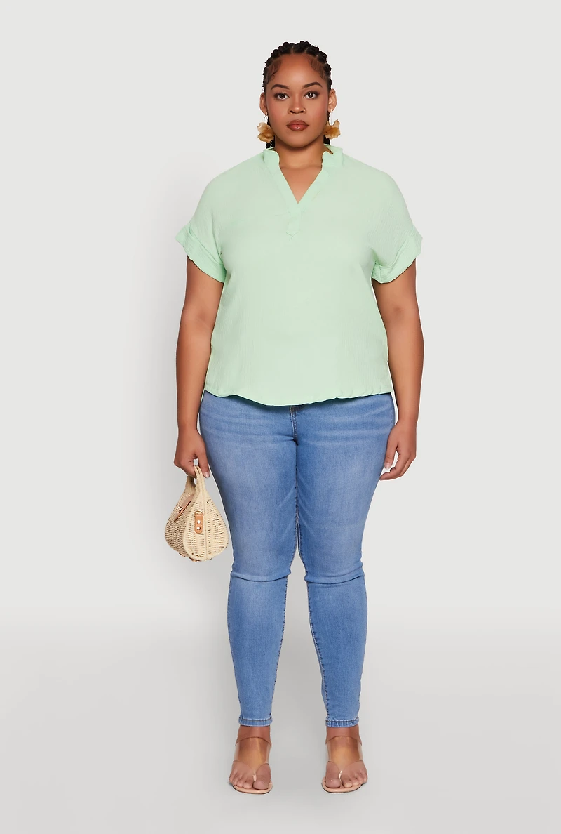 Plus Chic Crepe Knit Side Slit Blouse