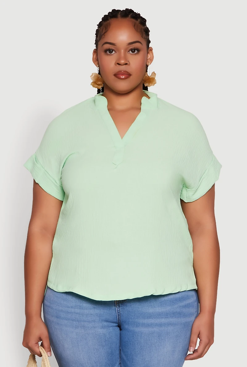 Womens Plus Chic Crepe Knit Side Slit Blouse,