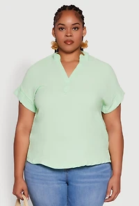 Womens Plus Chic Crepe Knit Side Slit Blouse,