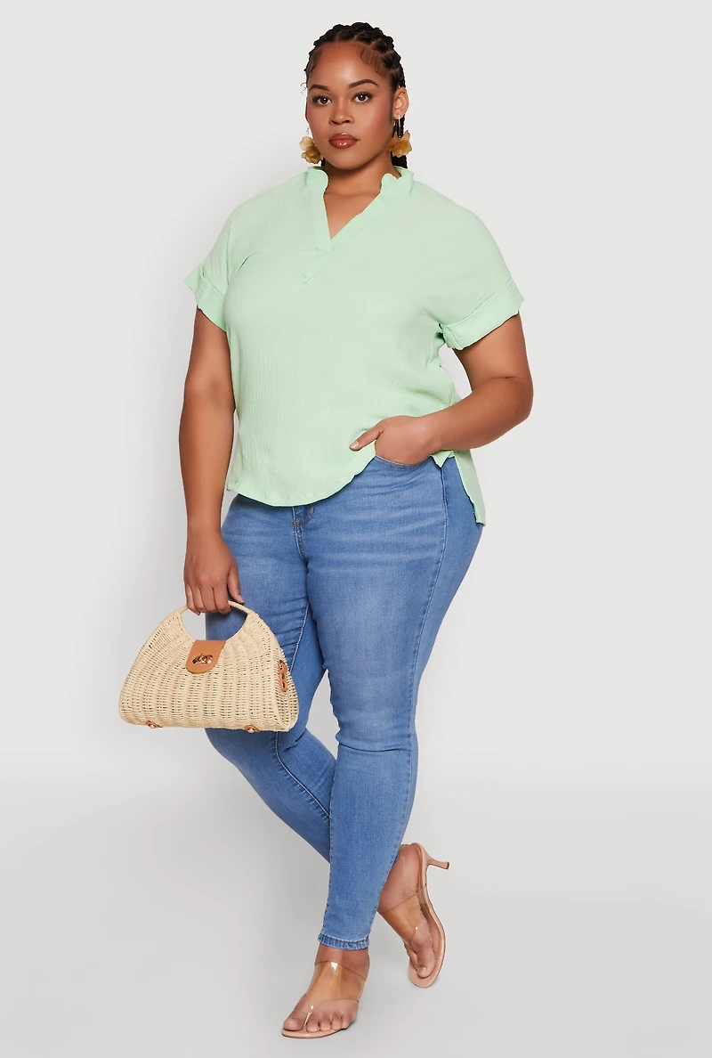 Womens Plus Chic Crepe Knit Side Slit Blouse,