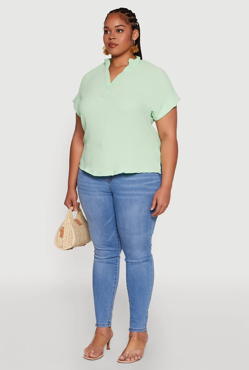 Womens Plus Chic Crepe Knit Side Slit Blouse,