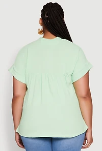 Womens Plus Chic Crepe Knit Side Slit Blouse,