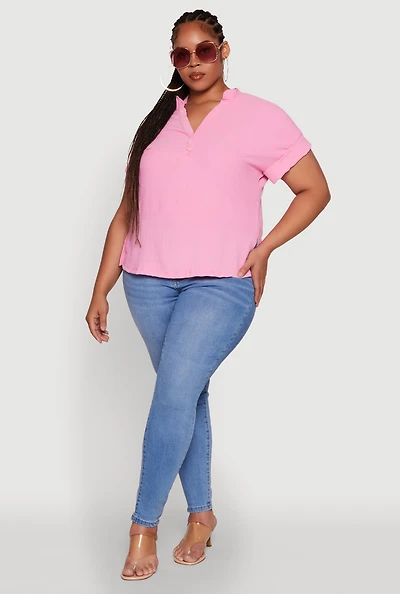 Womens Plus Chic Crepe Knit Side Slit Blouse,