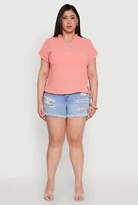 Womens Plus Chic Crepe Knit Side Slit Blouse, Pink,