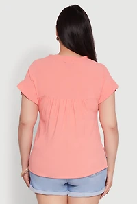 Womens Plus Chic Crepe Knit Side Slit Blouse, Pink,