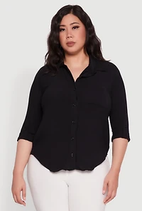 Womens Plus Crepe Knit Classic Long Sleeve Shirt,