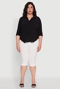 Womens Plus Crepe Knit Classic Long Sleeve Shirt,