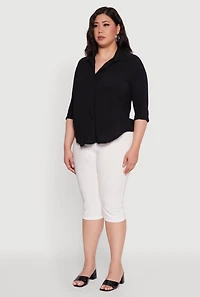 Womens Plus Crepe Knit Classic Long Sleeve Shirt,