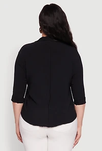 Womens Plus Crepe Knit Classic Long Sleeve Shirt,