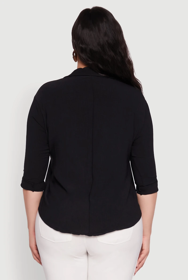 Womens Plus Crepe Knit Classic Long Sleeve Shirt, 3X