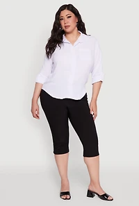 Womens Plus Size Crepe Knit Classic Long Sleeve Shirt, White, Size 2X