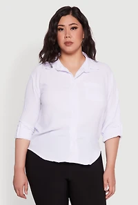 Womens Plus Size Crepe Knit Classic Long Sleeve Shirt, White, Size 2X
