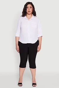 Womens Plus Size Crepe Knit Classic Long Sleeve Shirt, White, Size 2X