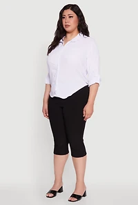 Womens Plus Size Crepe Knit Classic Long Sleeve Shirt, White, Size 2X
