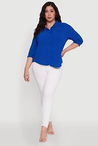 Womens Plus Crepe Knit Classic Long Sleeve Shirt,